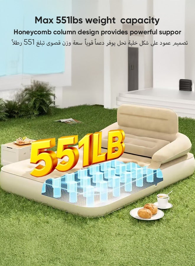 مرتبة هوائية قابلة للنفخ، مرتبة هوائية كبيرة الحجم مع مضخة كهربائية، سرير هوائي قابل للنفخ محمول مع وسائد مسند ظهر ناعمة، مرتبة سرير قابلة للنفخ، مثالية للتخييم والمنزل، 203 سم * 183 سم * 81 سم - Image 3