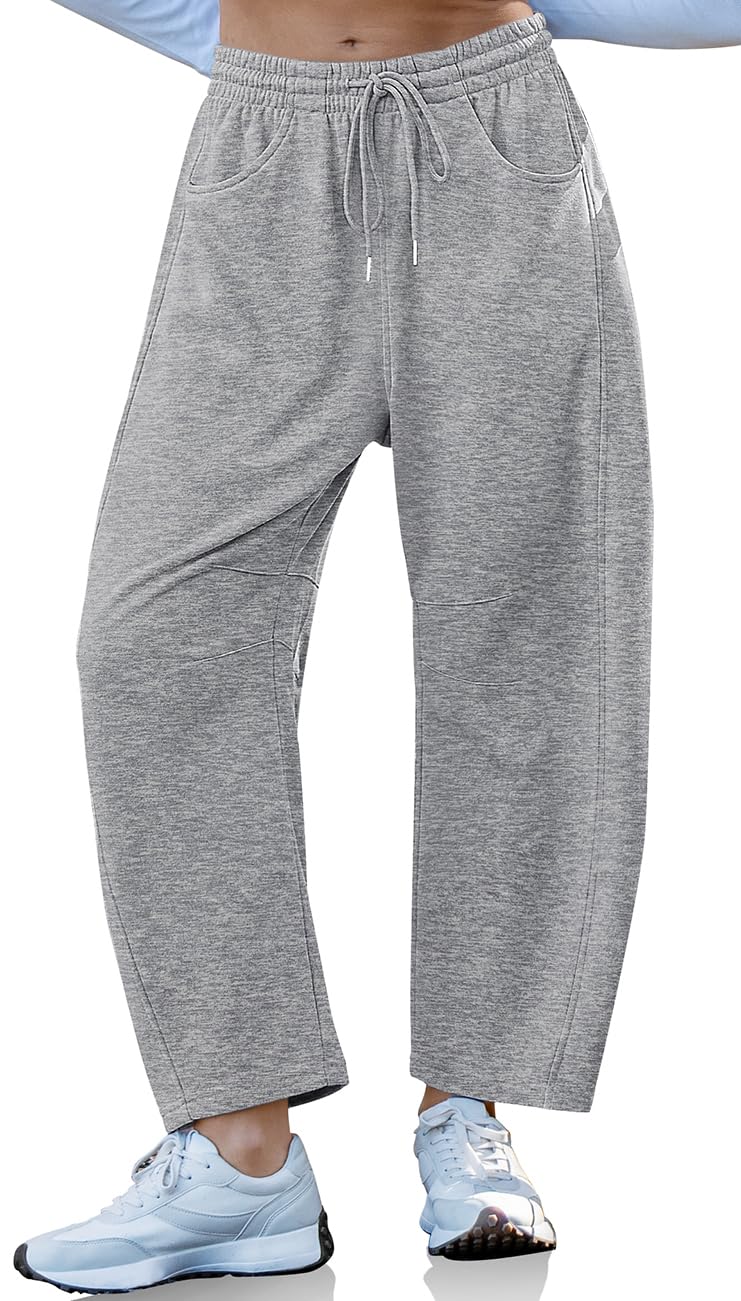 TARSE Barrel Sweatpants for Women Cotton Elastic High Waisted Drawstring Loose Pants with Pockets, FlowerGray XL - Image 1