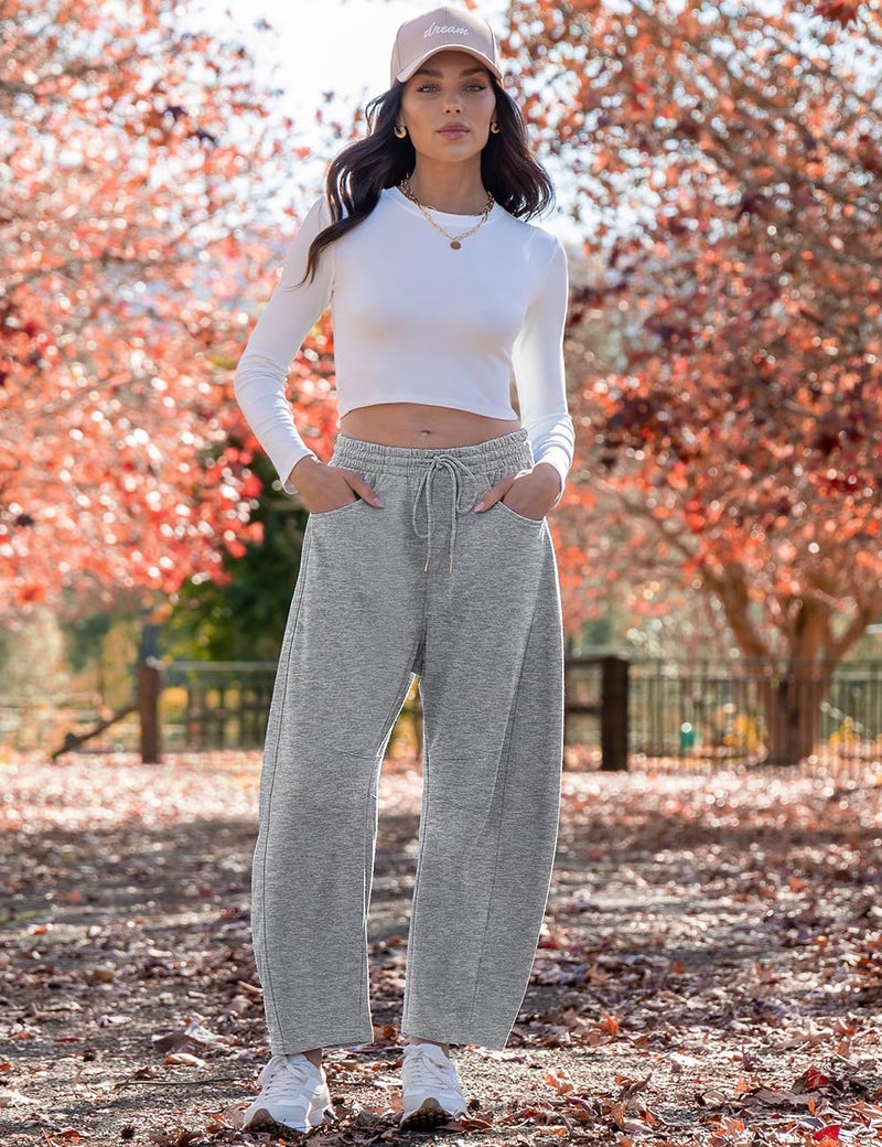 TARSE Barrel Sweatpants for Women Cotton Elastic High Waisted Drawstring Loose Pants with Pockets, FlowerGray XL - Image 3