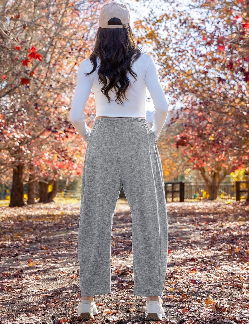 TARSE Barrel Sweatpants for Women Cotton Elastic High Waisted Drawstring Loose Pants with Pockets, FlowerGray XL - Image 5