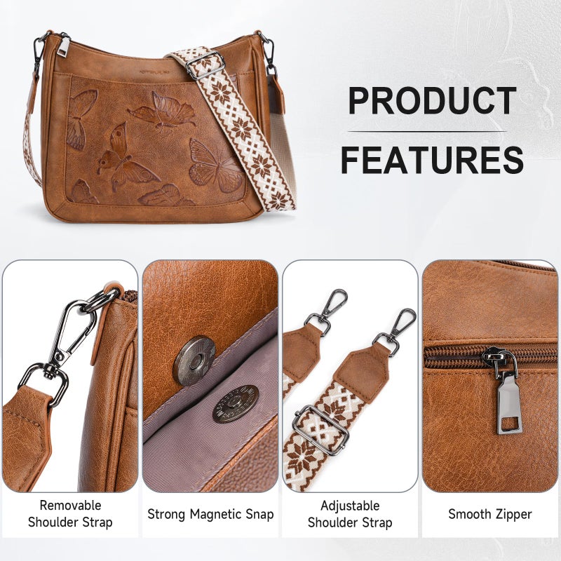 KITEVIUN Crossbody Bags for Women Trendy, Vegan Leather Medium Butterfly Hobo Purse, Women's Shoulder Handbags - Image 5