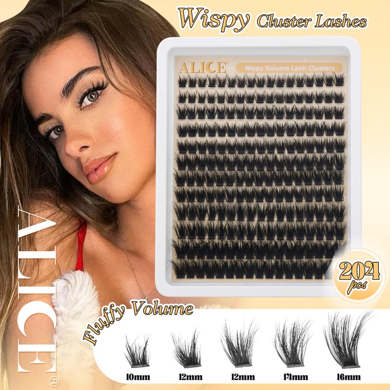 ALICE Lash Clusters Wispy Cluster Eyelash Extensions 204pcs 10-18mm Volume Individual Lashes 10-18mm Waterproof Natural Lash Extensions DIY Cluster Lashes DIY at Home - Image 2