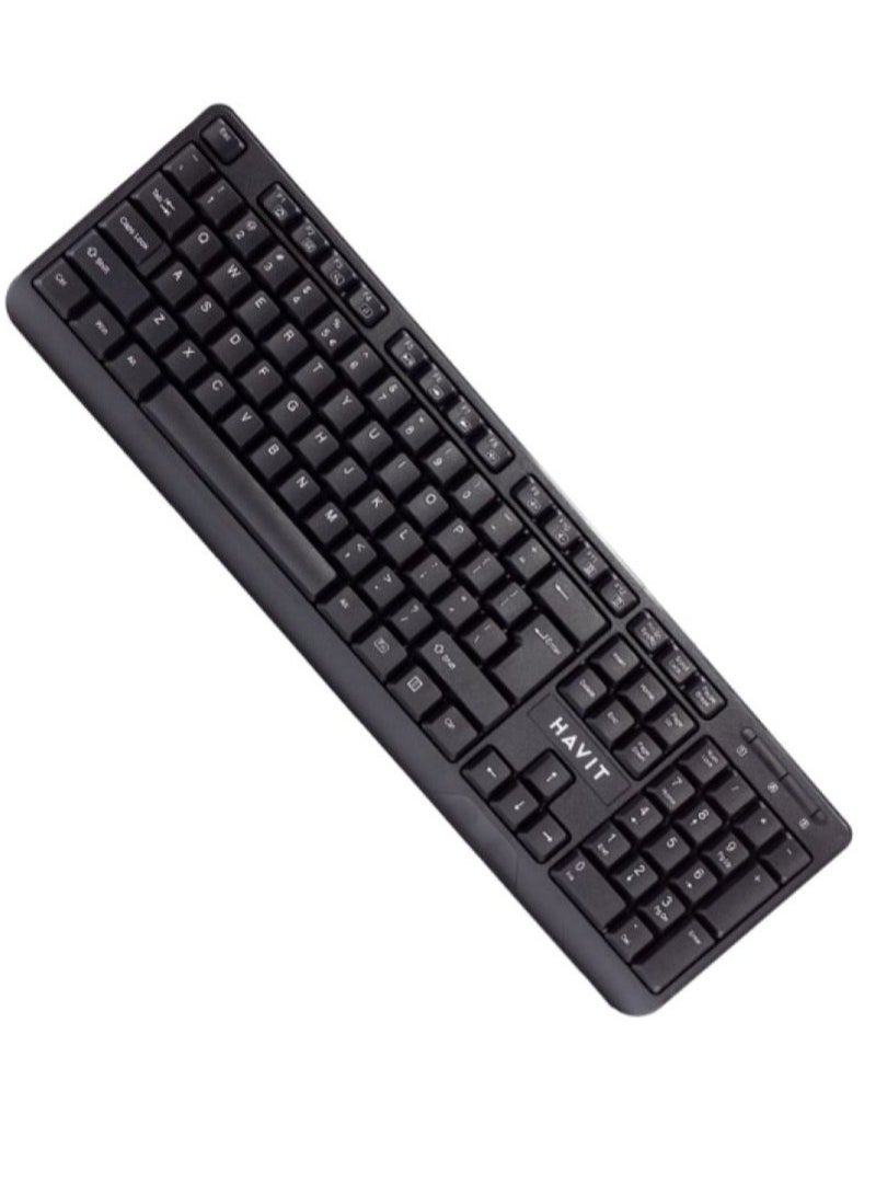 havit Wired USB Keyboard with Full-Size 104 Keys, Quiet Low-Profile Typing, Numeric Keypad, 12 Multimedia Hotkeys, Waterproof Spill-Resistant Design, Durable 10 Million Keystroke Lifespan, Plug-and-Play for Windows/Linux Desktop, Laptop - Ideal for Office, Home, School, and Daily Use - Image 4