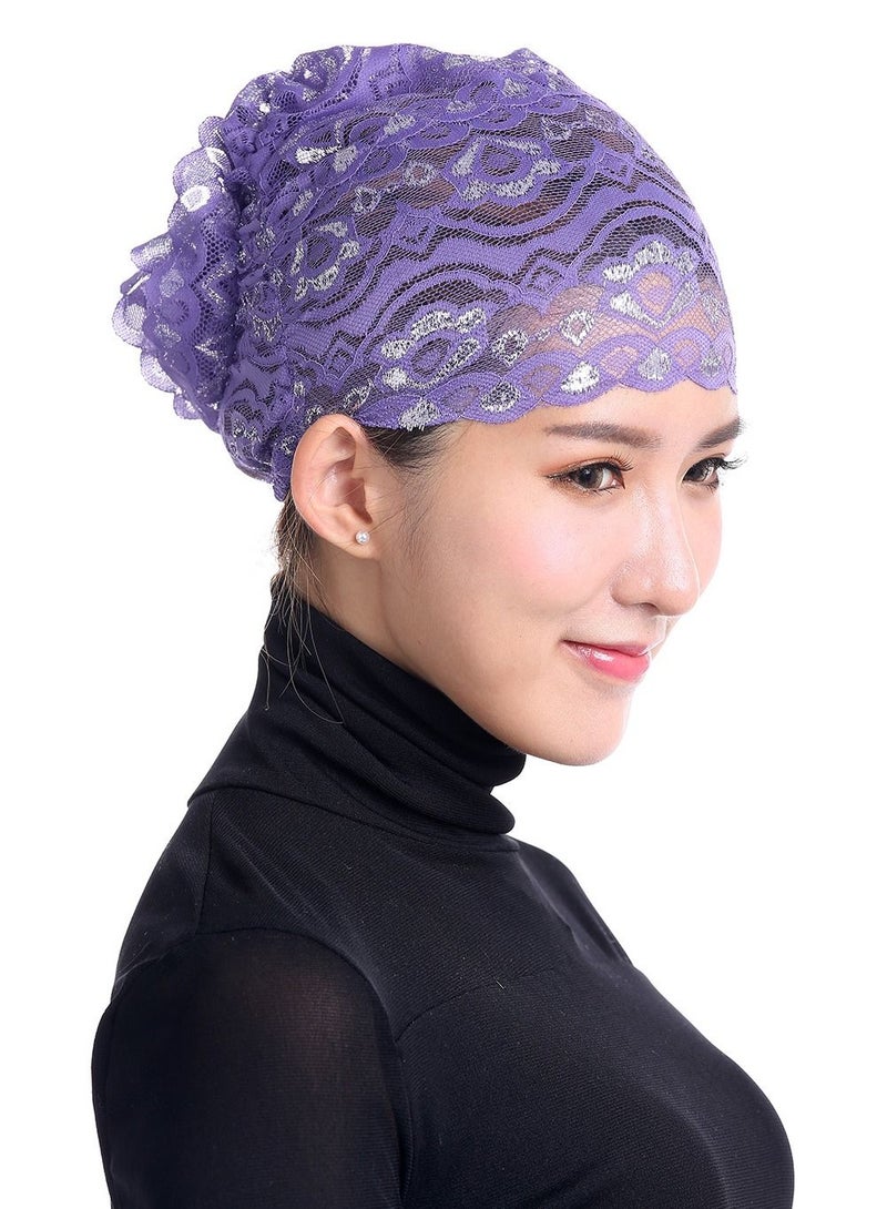 Loquat Women's Shiny Lace Hijab Inner Cap Purple  - Image 1