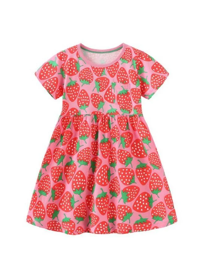 YUNIQEE Pink Fit & Flare Crew Neck Printed Dress