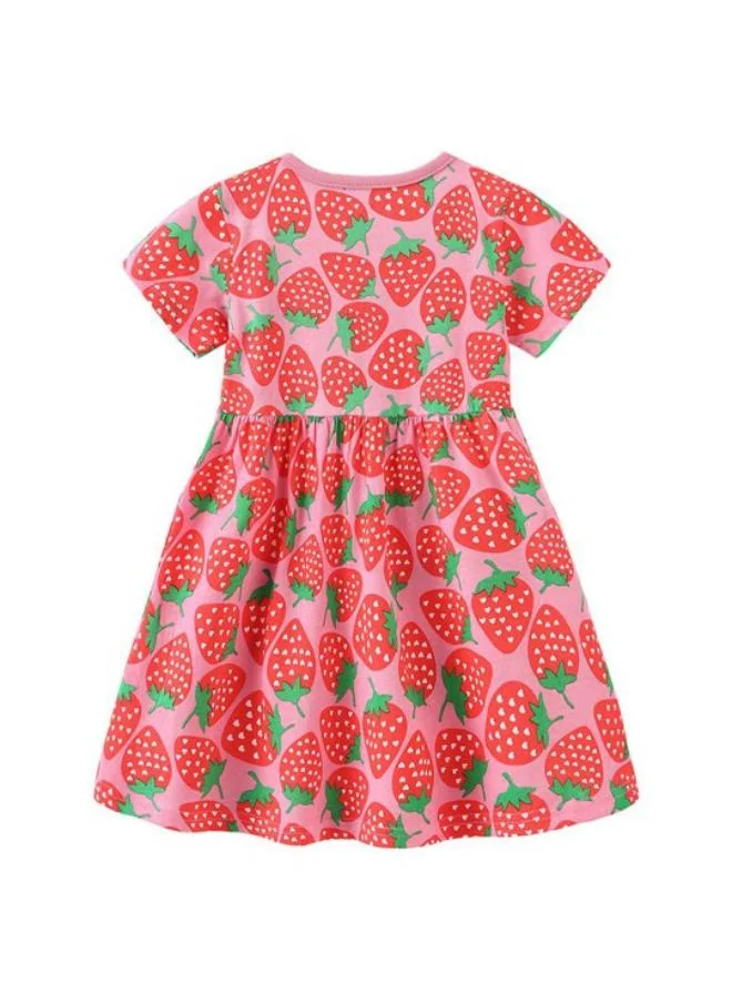YUNIQEE Pink Fit & Flare Crew Neck Printed Dress