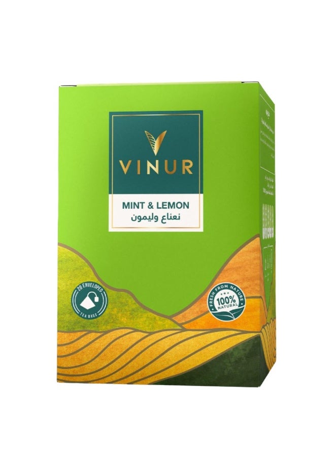 VINUR VINUR Organic Lemon & Mint Herbal Tea – 20 Pyramidal Tea Bags - Image 1