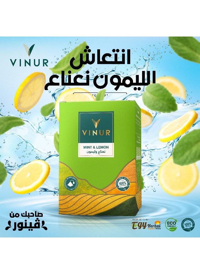 VINUR VINUR Organic Lemon & Mint Herbal Tea – 20 Pyramidal Tea Bags - Image 2