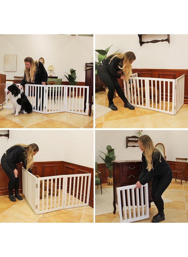 ZJSF Freestanding Indoor Dog Gate for House Foldable Wood White Puppy Gate for Doorways Pet Gate for Stairs Extra Wide Pet Fence 24" Height 3 Panels - Image 2