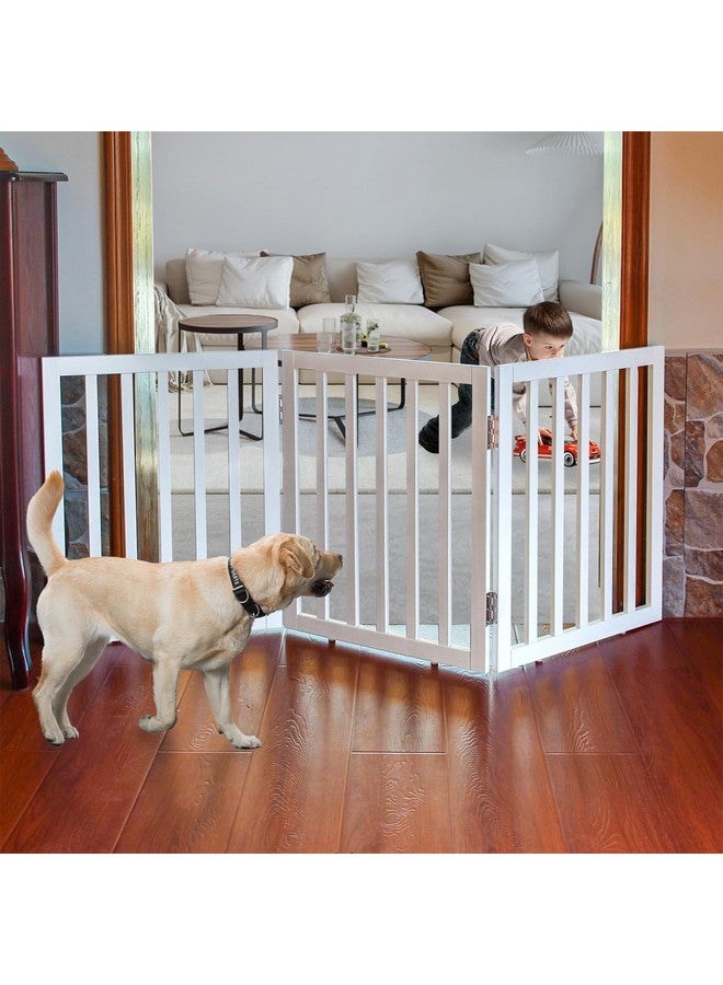 ZJSF Freestanding Indoor Dog Gate for House Foldable Wood White Puppy Gate for Doorways Pet Gate for Stairs Extra Wide Pet Fence 24" Height 3 Panels - Image 1