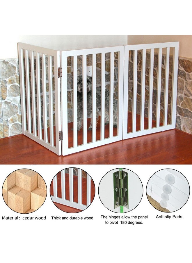 ZJSF Freestanding Indoor Dog Gate for House Foldable Wood White Puppy Gate for Doorways Pet Gate for Stairs Extra Wide Pet Fence 24" Height 3 Panels - Image 5