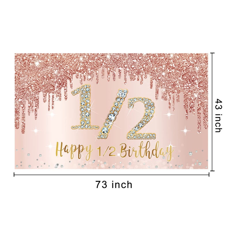 Bumqviy Happy 1/2 Birthday Banner Backdrop Decorations For Girls  Rose Gold Half Birthday Party Sign Supplies  Pink 6 Months Birthday Poster Background Photo Booth Props Decor - Image 2