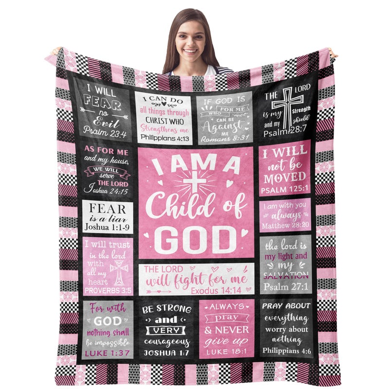 CUJUYO Christian Gifts for Women Blanket 60"x50" - I Am a Child of God Blankets - Inspirational Religious Birthday Catholic Spiritual & Baptism Confirmation Gifts for Girls - Image 1