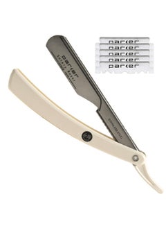 Parker PTW Push Type Blade Load Professional Straight Edge BarberShavette Razor with Stainless Steel Blade Arm and 5 Parker Premium Platinum Blades