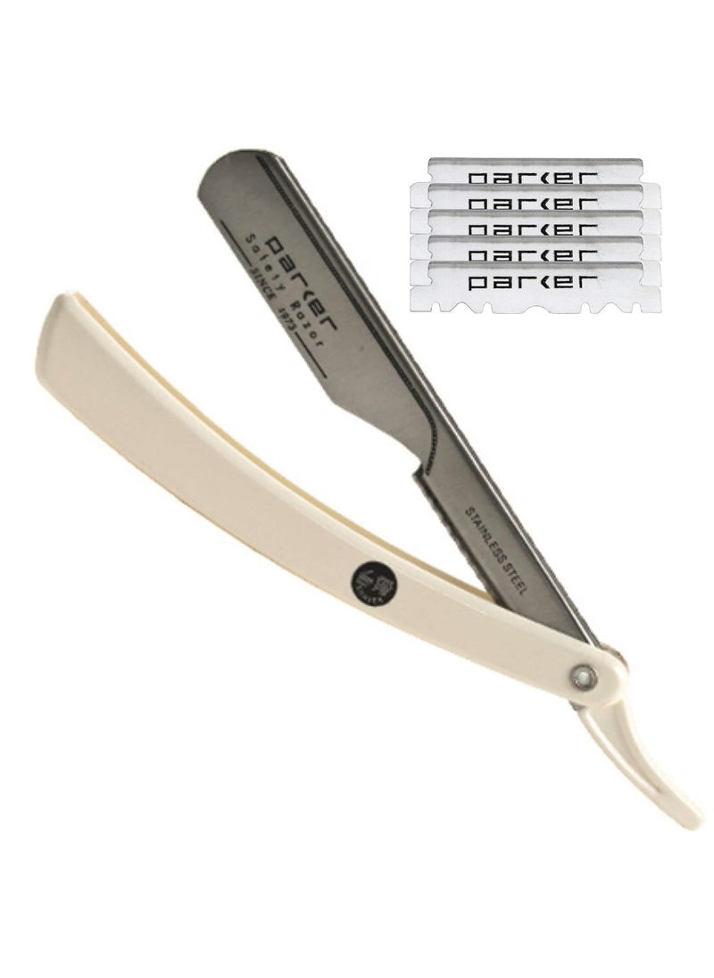 Parker Safety Razor - Parker PTW Push Type Blade Load Professional Straight Edge BarberShavette Razor with Stainless Steel Blade Arm and 5 Parker Premium Platinum Blades - Image 1