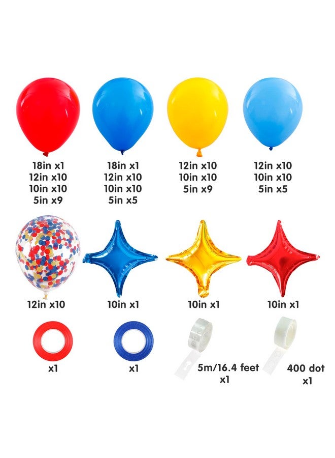 RUBFAC Carnival Circus Balloon Garland Arch Kit, 120pcs Red Blue Yellow Primary Color Balloons Rainbow Multicolor Confetti and Star Foil Balloons for Birthday Party Carnival Theme Decorations - Image 2