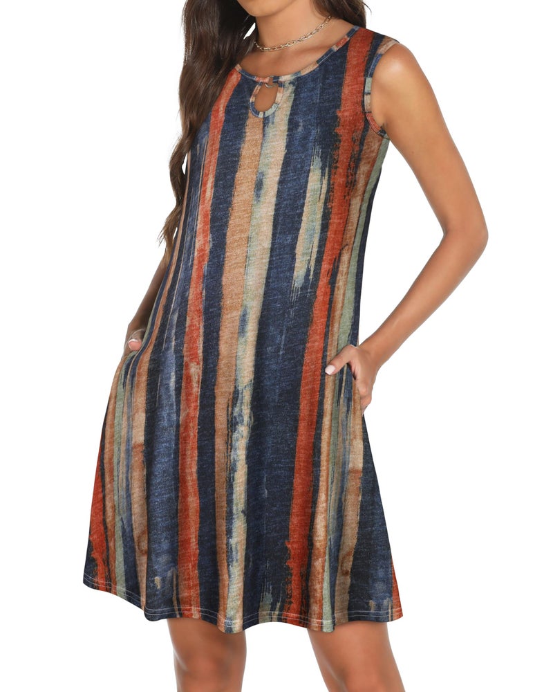 elescat Summer Dresses for Women Casual Sleeveless Sundress Floral Loose Fit Beach Cover Up with Pocketï¼ˆColorful Stripe, L - Image 3