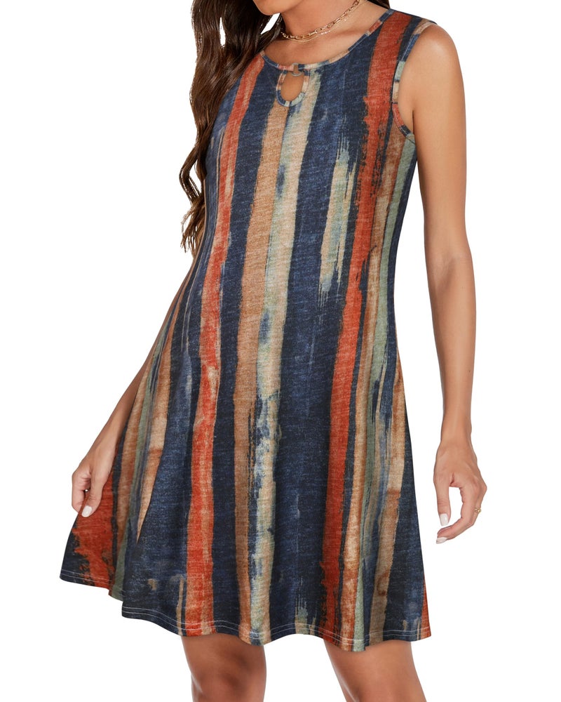 elescat Summer Dresses for Women Casual Sleeveless Sundress Floral Loose Fit Beach Cover Up with Pocketï¼ˆColorful Stripe, L - Image 4