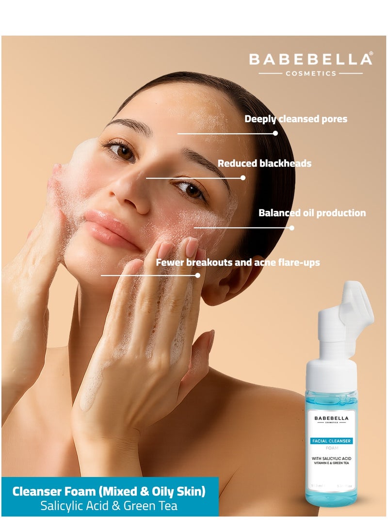 Babebella Cosmetics Salicylic Acid Facial Foam Cleanser Clears Breakouts, Controls Oil, Purifies Pores, and Targets Acne for Mixed to Oily Skin 150ml  - Image 3