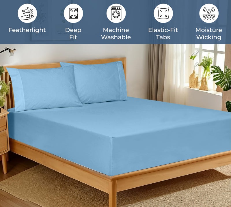 Royale Linens 100% Organic Cotton Fitted Sheet - Percale Weave - Super Soft Deep Pocket Bottom Sheets - Lake Blue Elastic Sheet Full Size - Full Fitted Sheets Only - (54"x75"+15", Lake Blue) - Image 3