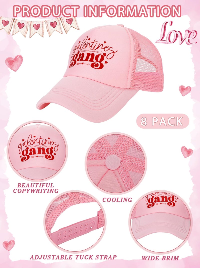 Suhine 8 Pack Galentine Gang Hat Bulk Galentines Day Party Supplies Valentine Gift Cap for Women Friends Pink Sleepover Party Supplies - Image 2