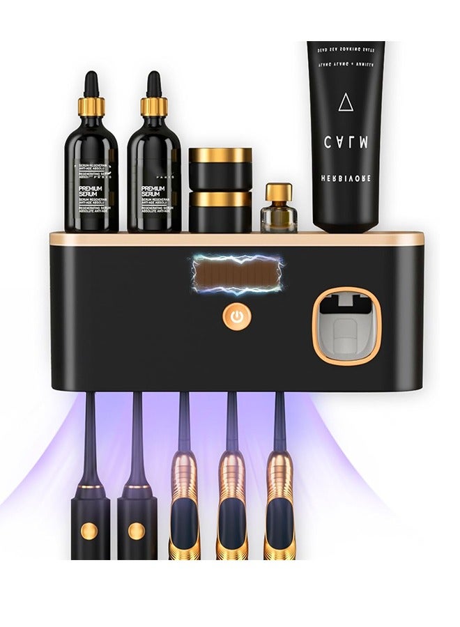 Hihonor Wall Mounted Toothbrush Holder with Toothpaste Dispenser Electric Toothbrush Holder for Bathroom Solar Charging and No Drilling Required Smart Toothbrush Organizer with 5 Brush Slots  - Image 1