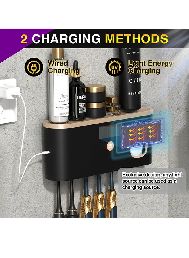 Hihonor Wall Mounted Toothbrush Holder with Toothpaste Dispenser Electric Toothbrush Holder for Bathroom Solar Charging and No Drilling Required Smart Toothbrush Organizer with 5 Brush Slots  - Image 2