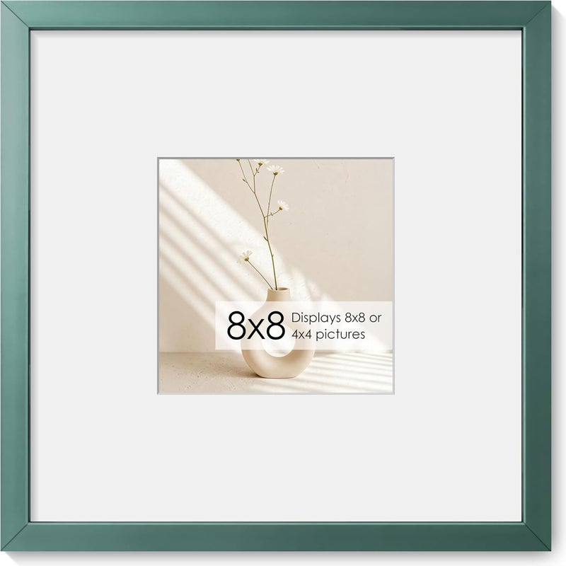 Fun Memories إطار صور ألومنيوم مقاس 8x8 بوصة من ذكريات ممتعة - إطارات صور - حشوة 4x4 - عرض على الحائط أو الطاولة - يتضمن ملحقات تعليق وخطاف حائط - أخضر - مجموعة من 1 - Image 1