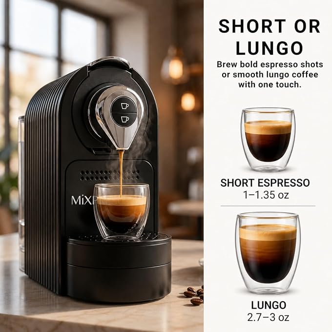 Mixpresso Espresso Machine, Compatible with Nespresso OriginalLine Capsules | 1400W single serve coffee maker with one-touch operation, 19-bar Italian pump and 27oz water tank, black - Image 3