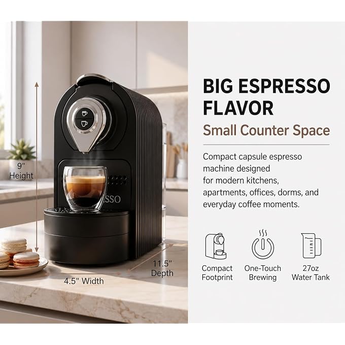Mixpresso Espresso Machine, Compatible with Nespresso OriginalLine Capsules | 1400W single serve coffee maker with one-touch operation, 19-bar Italian pump and 27oz water tank, black - Image 2