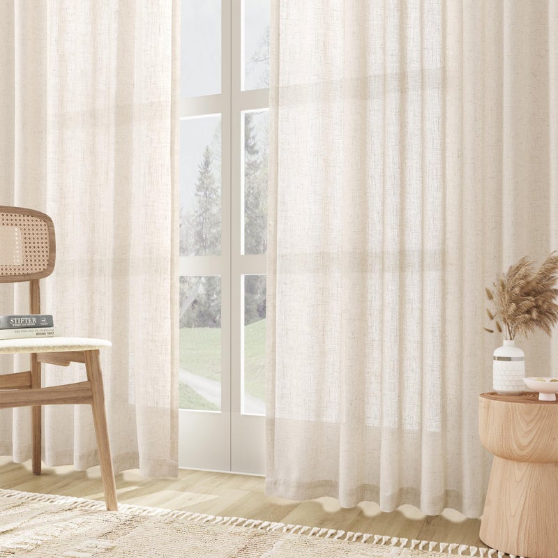 Joywell White Back Tab Linen Curtains 72 Inches Long 2 Panels for Living Room Bedroom Neutral Boho Farmhouse Rustic Light Filtering Semi Sheer Curtains Window Treatment 52x72 - Image 4