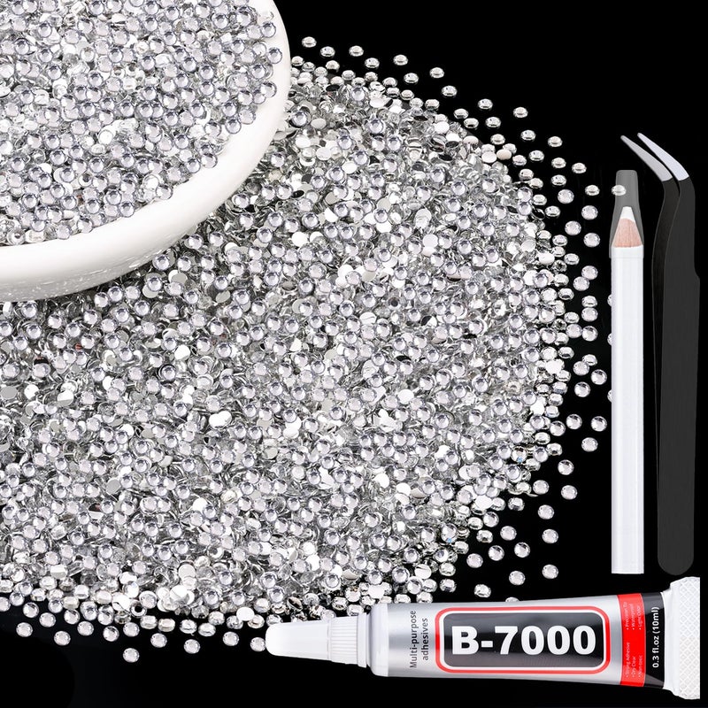 TINKRSTUFF 6000Pcs 3mm Resin Rhinestones with 1Pcs 10ml B7000 Jewelry Glue for Crafting, Clear Large Amount Flatback Gems, Bedazzling Crystal Bulk for DIY Crafts Clothing Tumblers Shoes Nail Art Fabric - Image 1