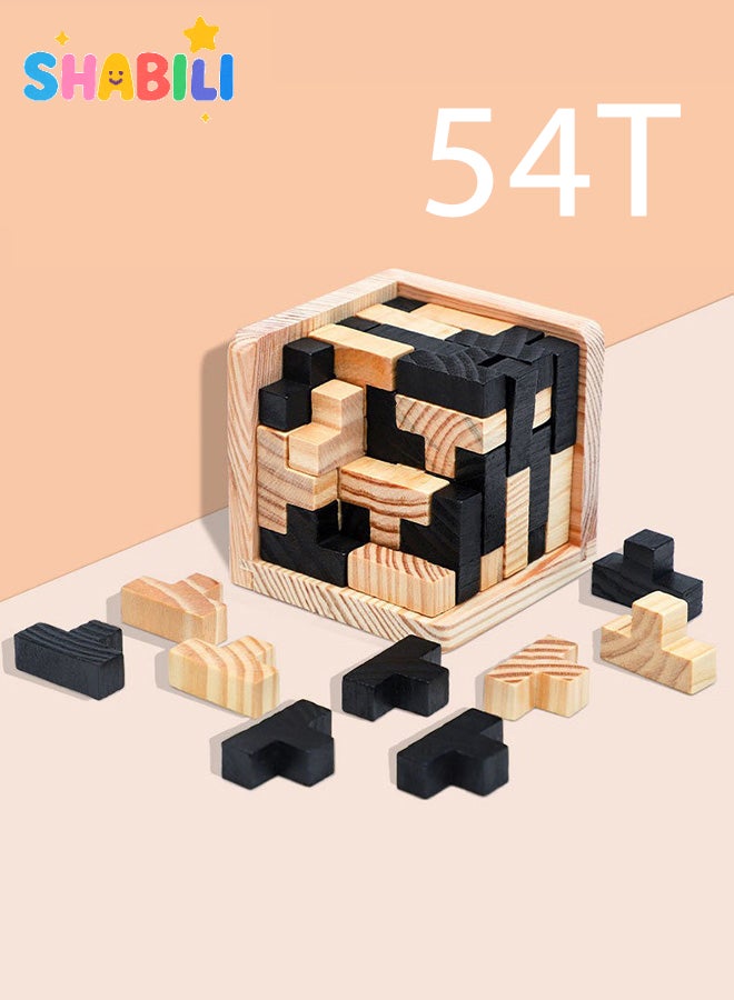 شبيلي لعبة تركيب مكعب ثلاثية الأبعاد خشبية تعليمية بنمط لوبان تنمية الذكاء والتفكير هدية تعليمية للأطفال والكبار لتخفيف التوتر مناسبة للمكتب هدية مثالية للأولاد والبنات من عمر 3 سنوات فما فوق - Image 1
