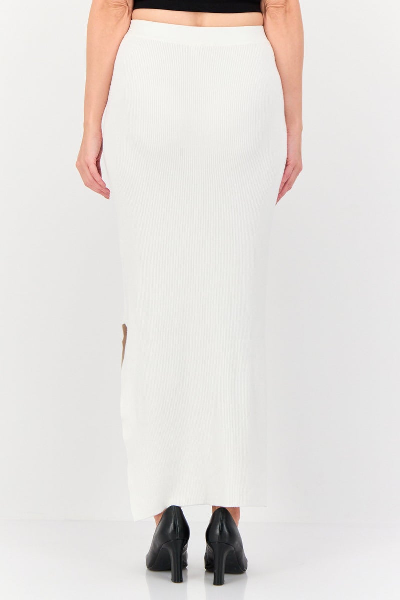 Don't Call Me Jennyfer Women Ribbed Side Slit Maxi Skirt, White  - Image 3