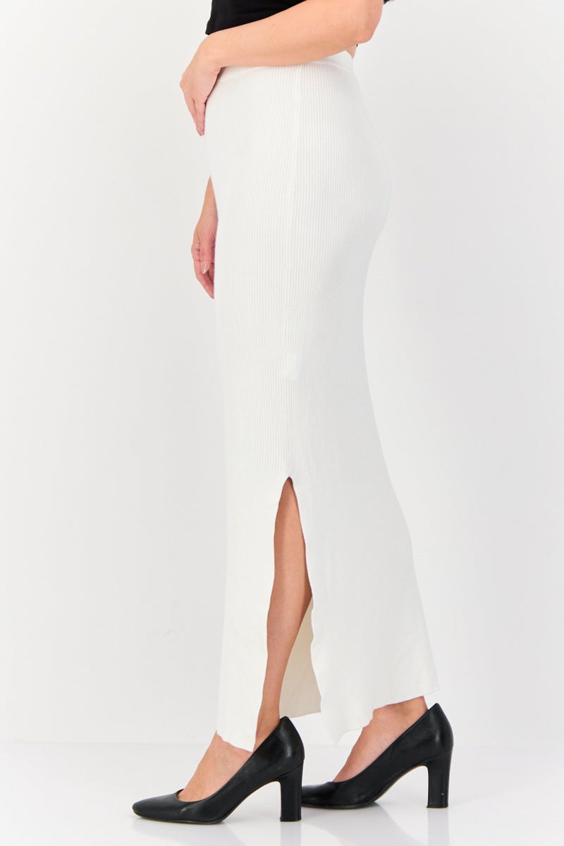 Don't Call Me Jennyfer Women Ribbed Side Slit Maxi Skirt, White  - Image 2