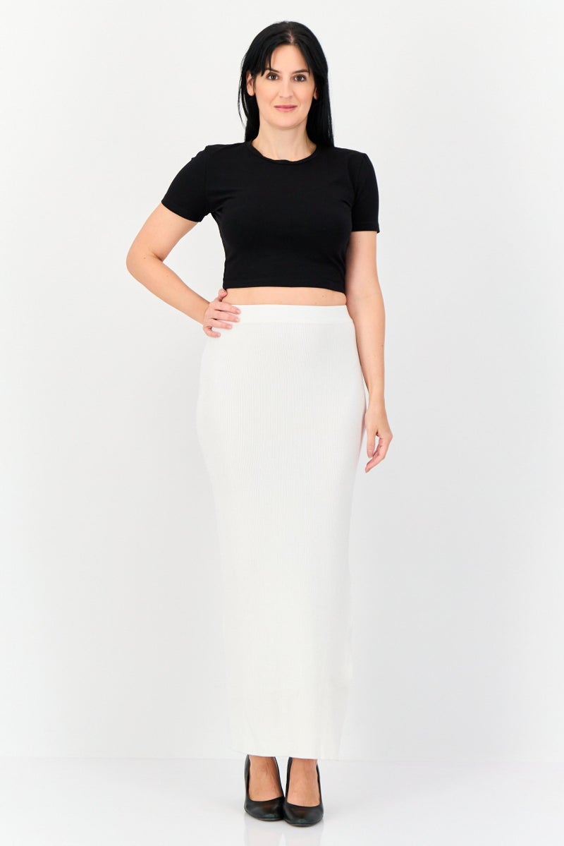Don't Call Me Jennyfer Women Ribbed Side Slit Maxi Skirt, White  - Image 4
