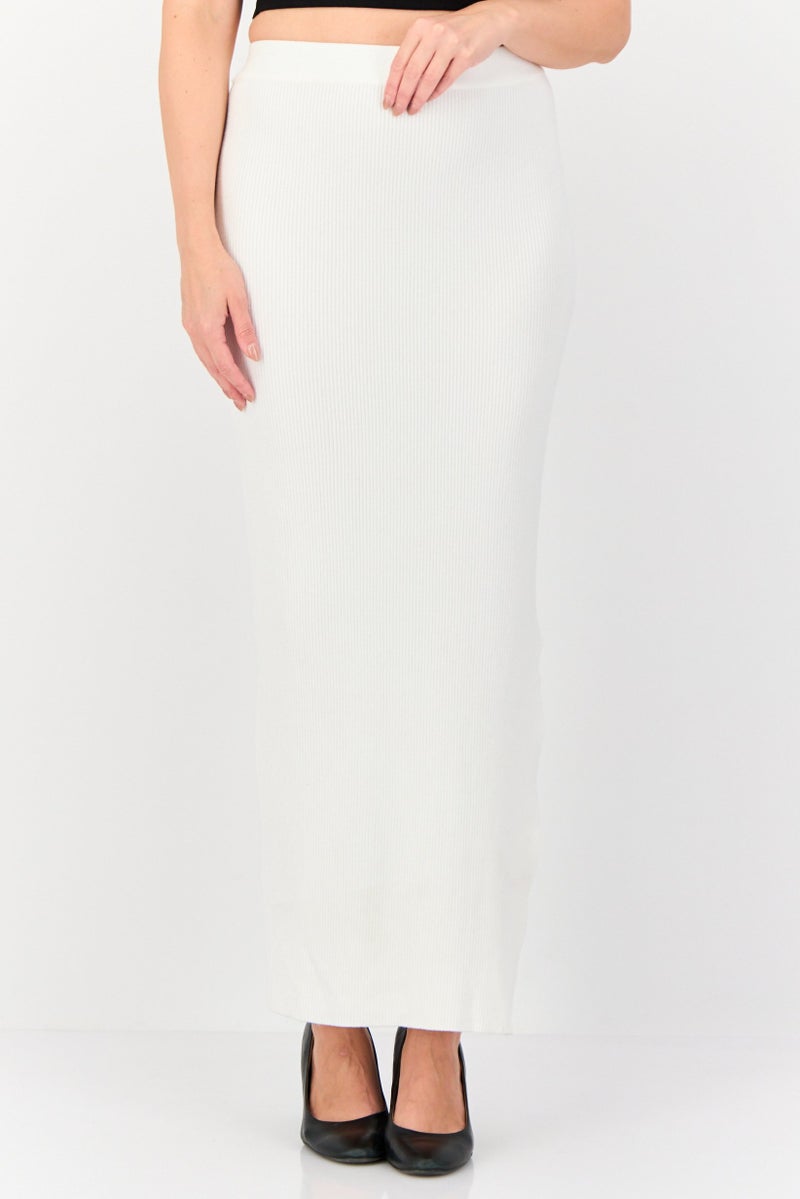 Don't Call Me Jennyfer Women Ribbed Side Slit Maxi Skirt, White  - Image 1