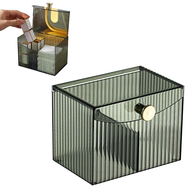 HOOPVOOL ® Cosmetic And Makeup Organizer Box, Cotton Swabs Storage with Lid,Makeup Pad Holder, Bathroom Canister Multipurpose Box Divided for Face Brush Pens. (Green), 14 cm, 10 cm, 14 X 10 X 10 cm - Image 1