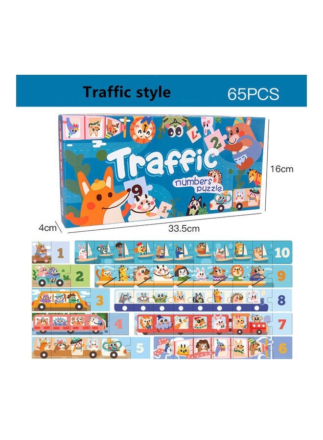 NIBEMINENT Animal Traffic Number Wooden Jigsaw Puzzle For Kids 33.5x16x4cm - Image 1