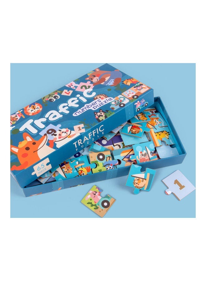 NIBEMINENT Animal Traffic Number Wooden Jigsaw Puzzle For Kids 33.5x16x4cm - Image 3