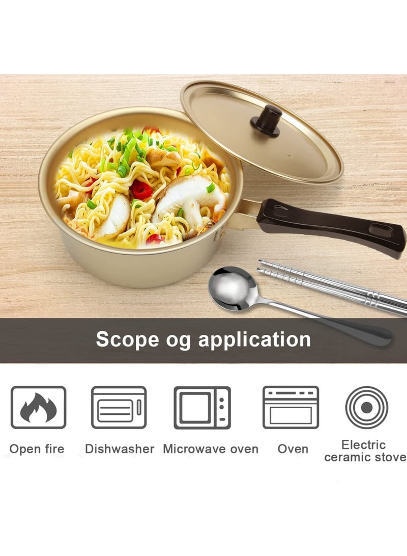 Barakah Korean Ramen Cooking Pot, Aluminum Ramen Noodle Pot with Lid, Spoon & Chopsticks (1 Pair), Fast Heating for Instant Noodles, Soup, Stew & More, Lightweight & Durable Cookware for Kitchen Use (Yellow) - Image 5