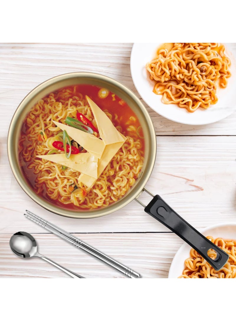 Barakah Korean Ramen Cooking Pot, Aluminum Ramen Noodle Pot with Lid, Spoon & Chopsticks (1 Pair), Fast Heating for Instant Noodles, Soup, Stew & More, Lightweight & Durable Cookware for Kitchen Use (Yellow) - Image 3