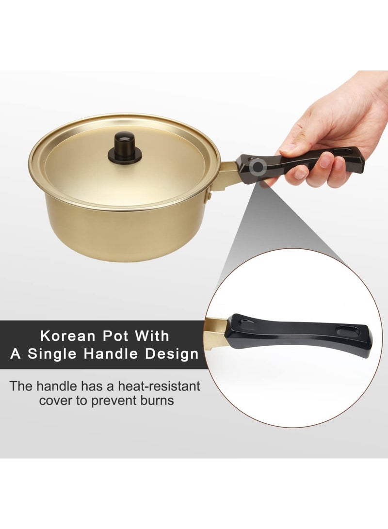 Barakah Korean Ramen Cooking Pot, Aluminum Ramen Noodle Pot with Lid, Spoon & Chopsticks (1 Pair), Fast Heating for Instant Noodles, Soup, Stew & More, Lightweight & Durable Cookware for Kitchen Use (Yellow) - Image 4
