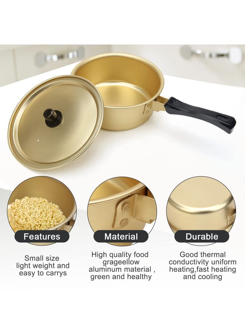 Barakah Korean Ramen Cooking Pot, Aluminum Ramen Noodle Pot with Lid, Spoon & Chopsticks (1 Pair), Fast Heating for Instant Noodles, Soup, Stew & More, Lightweight & Durable Cookware for Kitchen Use (Yellow) - Image 2