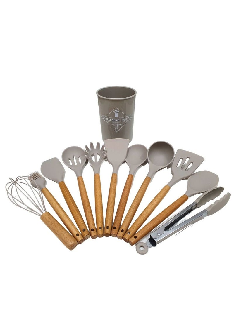 ARTC 12 Pieces Heat Resistant Non-Stick Silicone Cooking Utensil Set Beige  - Image 2