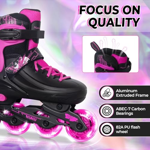 MammyGol Adjustable Inline Skates for Kids Youths Adults, All Wheels Light Up, Indoor and Outdoor Blades Roller Skates for Boys Girls Teen Beginners Rosy - Image 2