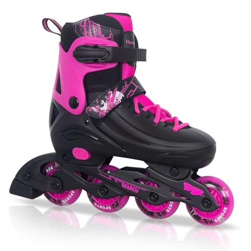 MammyGol Adjustable Inline Skates for Kids Youths Adults, All Wheels Light Up, Indoor and Outdoor Blades Roller Skates for Boys Girls Teen Beginners Rosy - Image 1