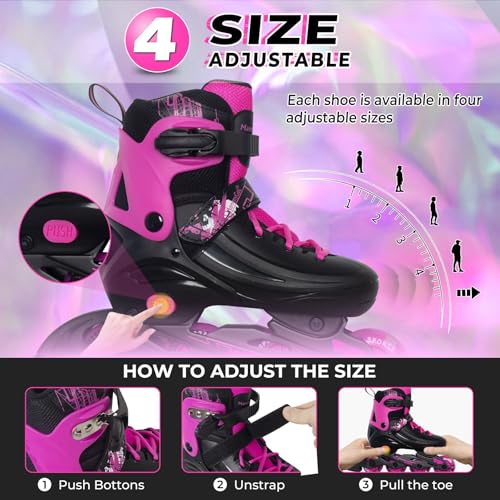 MammyGol Adjustable Inline Skates for Kids Youths Adults, All Wheels Light Up, Indoor and Outdoor Blades Roller Skates for Boys Girls Teen Beginners Rosy - Image 3