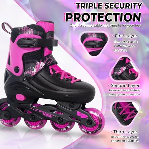MammyGol Adjustable Inline Skates for Kids Youths Adults, All Wheels Light Up, Indoor and Outdoor Blades Roller Skates for Boys Girls Teen Beginners Rosy - Image 4