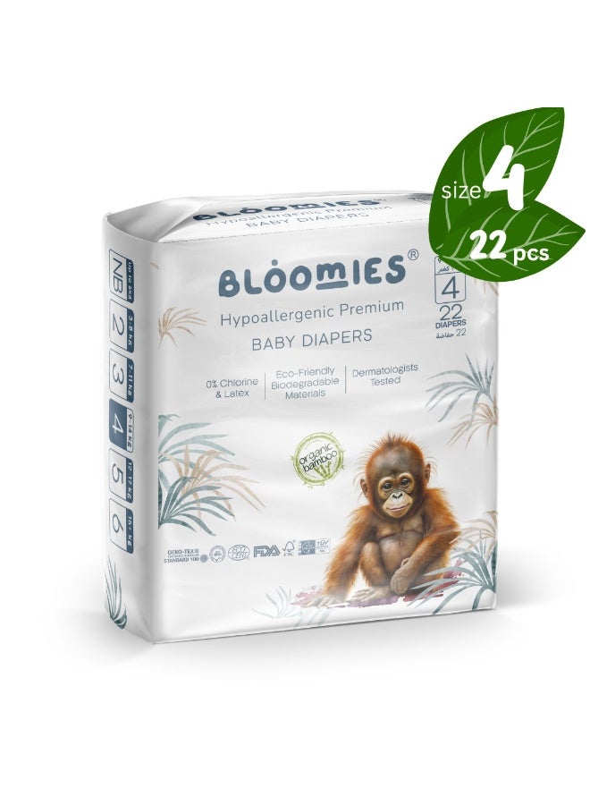 Bloomies Organic Bamboo Baby Diapers Size 4 (9-14kg baby) 22pcs| Eco-friendly, Hypoallergenic, Non-toxic, Breathable Nappies